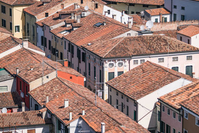 High angle view of buildings in town