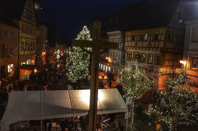 Illuminated christmas tree at night