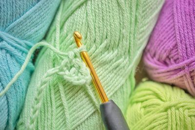 Close-up of crocheting and wool