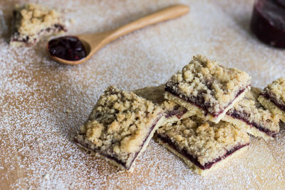 High angle view of cookies