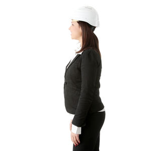 Side view of young woman against white background