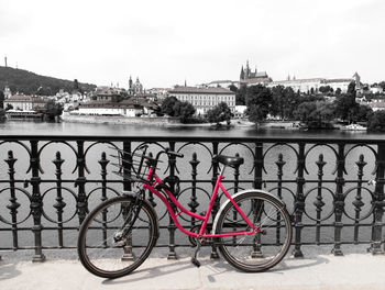Bicycle on bridge over river