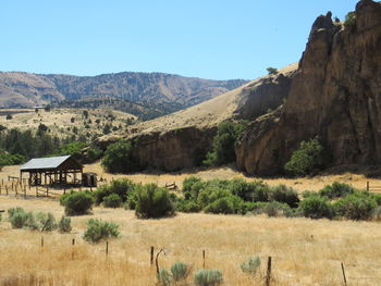 View of a field with mountain in the background