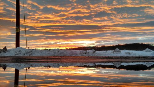 Scenic view of calm lake at sunset