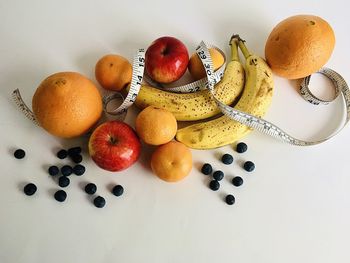 High angle view of fruits in bowl on table