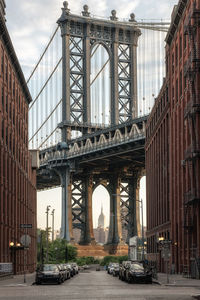 Cars parked in suspension bridge