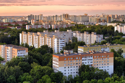 High angle view of residential district in the morning