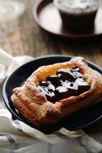 High angle view of dessert in plate on table