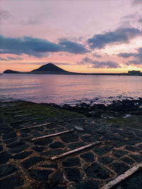 Scenic view of sea against sky during sunset
