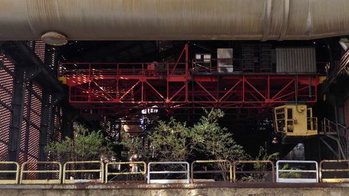 Illuminated bridge in city