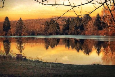 Scenic view of lake against sky during sunset