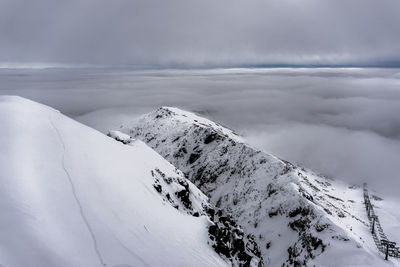 Scenic view of snow covered mountains against sky