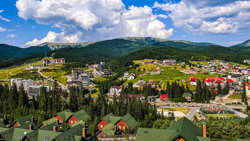 High angle view of townscape against sky