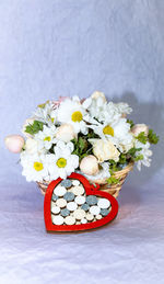 High angle view of white flower on table