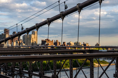 Bridge over river in city against sky