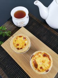 High angle view of breakfast on table