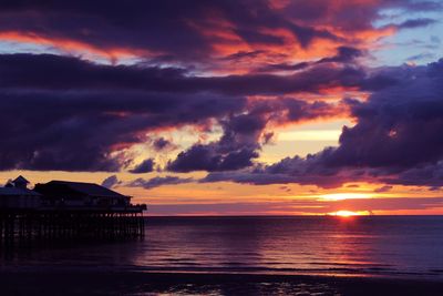 Scenic view of sea against dramatic sky