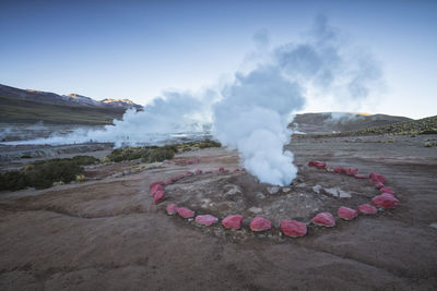 Environment geysers of "el tatio" at sunrise