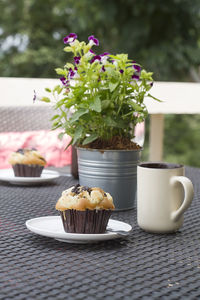 Close-up of coffee served on table