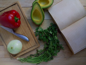 High angle view of vegetables on cutting board