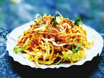 Close-up of noodles in plate