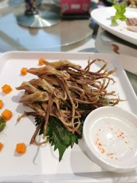 High angle view of meal served in plate