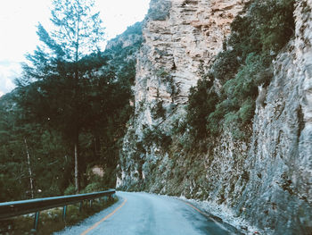 Empty road amidst trees during winter