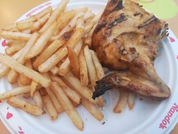 High angle view of meat in plate