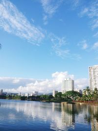 View of river with buildings in background