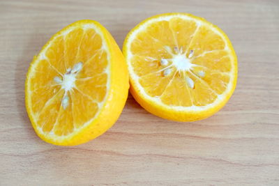 Close-up of orange slices on table