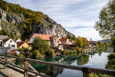 Idyllic view at the village markt essing in bavaria, germany with the altmuehl river