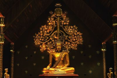 Low angle view of illuminated statue in building