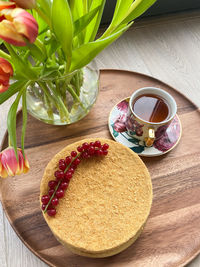 High angle view of tulips in bowl on table