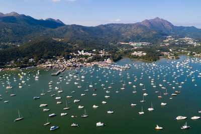 High angle view of lake against sky