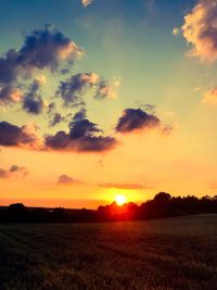 Scenic view of field against sky during sunset