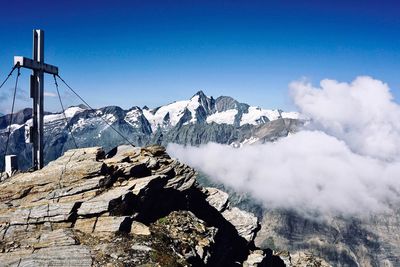 Scenic view of snowcapped mountains against sky