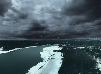 Scenic view of sea against cloudy sky