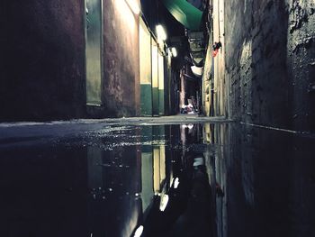 Reflection of man in puddle