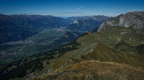 Aerial view of valley and mountains