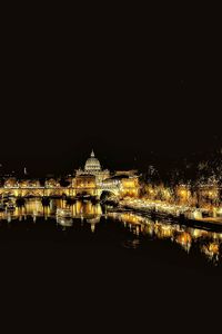 Illuminated buildings at night