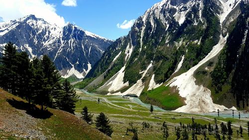 Scenic view of snowcapped mountains against sky