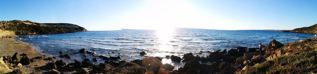 Panoramic view of sea against clear sky