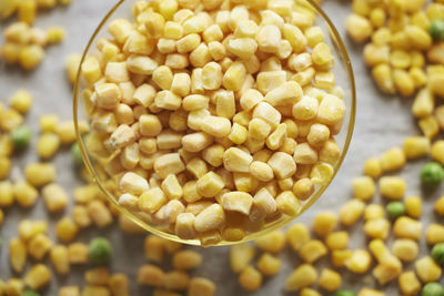 Frozen corn in glass bowl