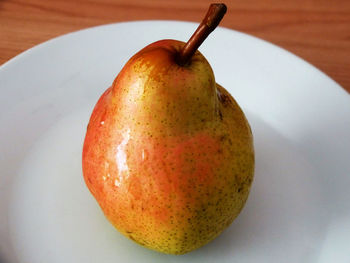 High angle view of apple on table