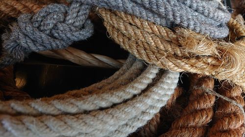 Close-up of rope tied on wood