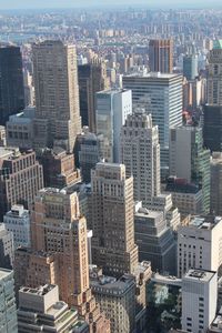 High angle view of modern buildings in city