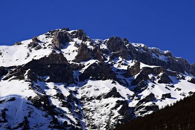 Low angle view of snowcapped mountain against sky