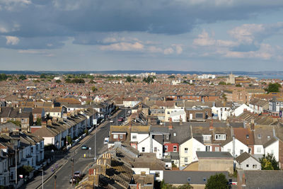 High angle view of townscape against sky