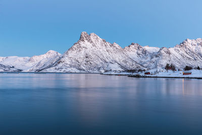 Scenic view of sea against clear blue sky