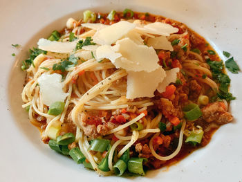 High angle view of meal served in plate